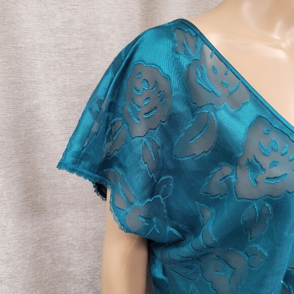 Intimate Moods Vintage Teal Sheer Floral Burnout Design Lace Trim Women's Large - Picture 3 of 12